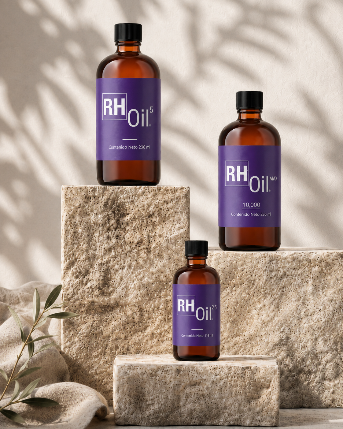 Línea RH Oil de KÑM+ en tres concentraciones y presentaciones.