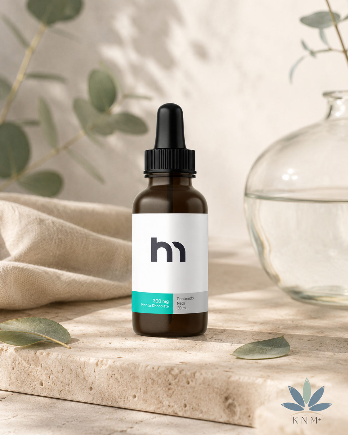 Frasco HM Wellness 300 mg sabor menta-chocolate de 30 ml con gotero.